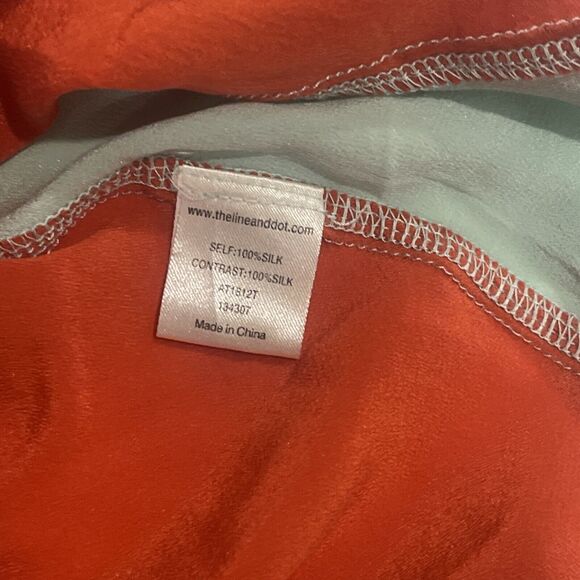 Line and dot silk blouse Color Block orange mint asymmetrical Blouse size s - Picture 7 of 7